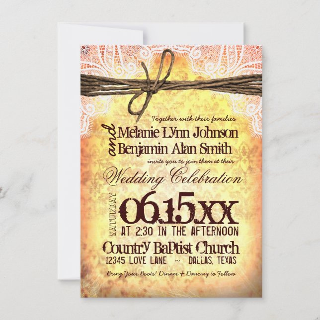 Invitaciones rústicas de la boda de la tipografía (Anverso)
