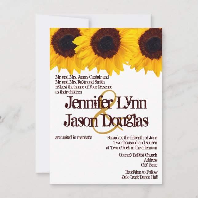 Invitaciones rústicas de la boda de los girasoles (Anverso)