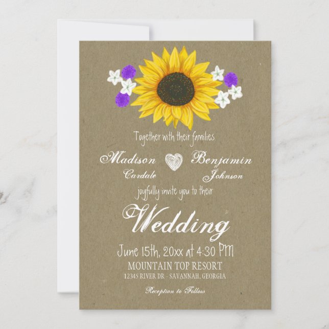 Invitaciones rústicas de la boda de papel de Kraft (Anverso)