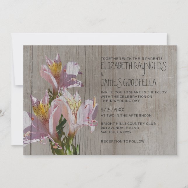 Invitaciones rústicas de la boda del Alstroemeria (Anverso)