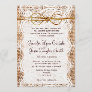 Invitaciones rústicas de la boda del cordón de la