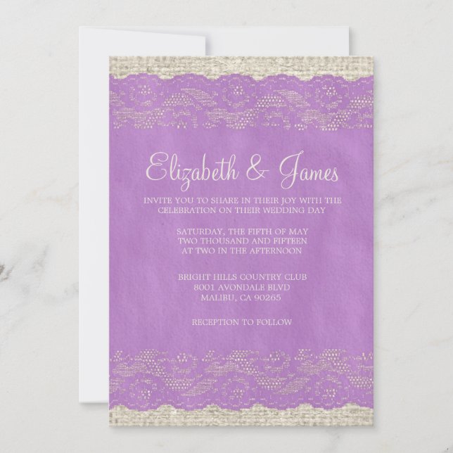 Invitaciones rústicas de la boda del cordón de la (Anverso)