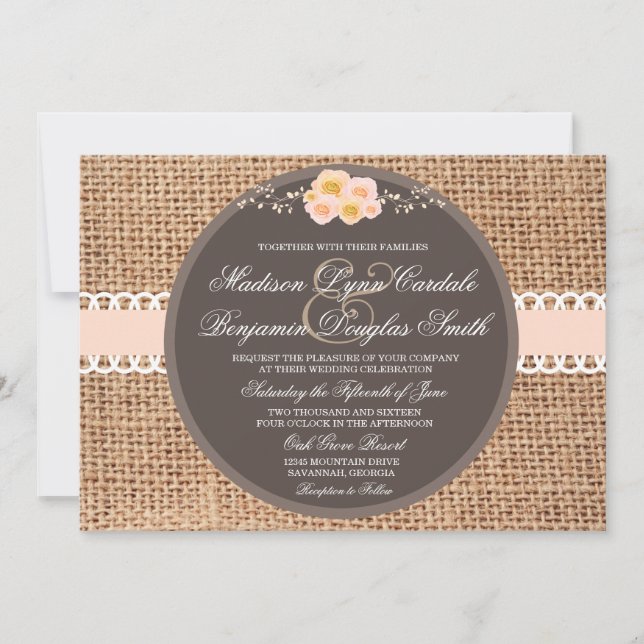 Invitaciones rústicas de la boda del cordón de la (Anverso)