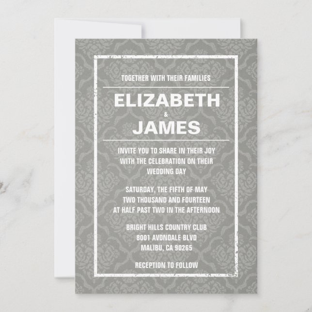 Invitaciones rústicas de la boda del damasco de la (Anverso)