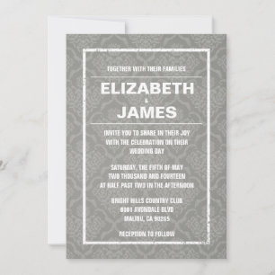 Invitaciones rústicas de la boda del damasco de la