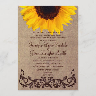 Invitaciones rústicas de la boda del girasol del