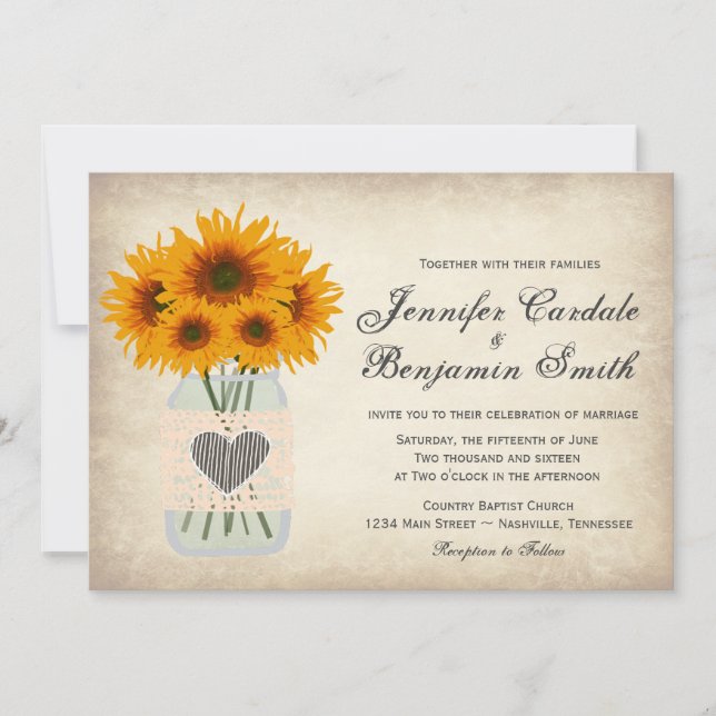 Invitaciones rústicas de la boda del girasol del (Anverso)