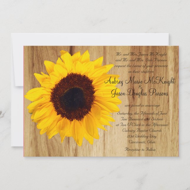 Invitaciones rústicas de la boda del girasol del (Anverso)