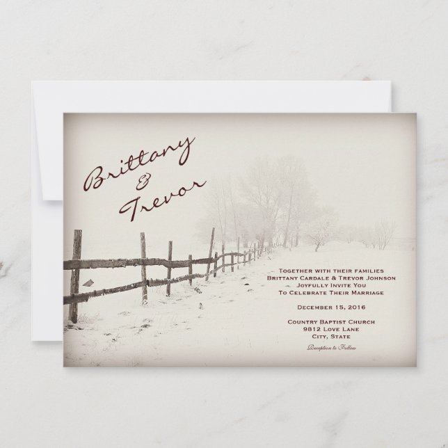 Invitaciones rústicas de la boda del invierno de (Anverso)