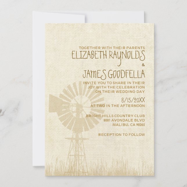 Invitaciones rústicas de la boda del molino de (Anverso)