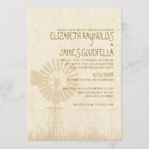 Invitaciones rústicas de la boda del molino de