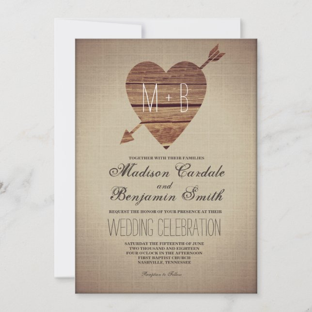 Invitaciones rústicas de la boda del país de la (Anverso)