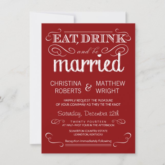 Invitaciones rústicas de la boda del rojo carmesí (Anverso)