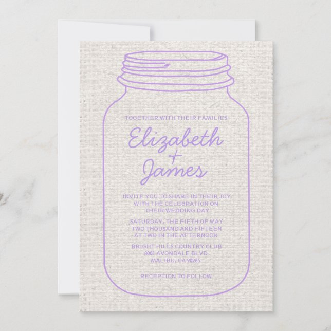 Invitaciones rústicas de la boda del tarro de (Anverso)