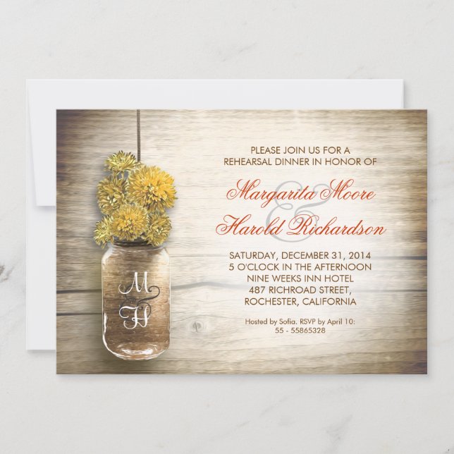 invitaciones rústicas de la cena del ensayo del (Anverso)