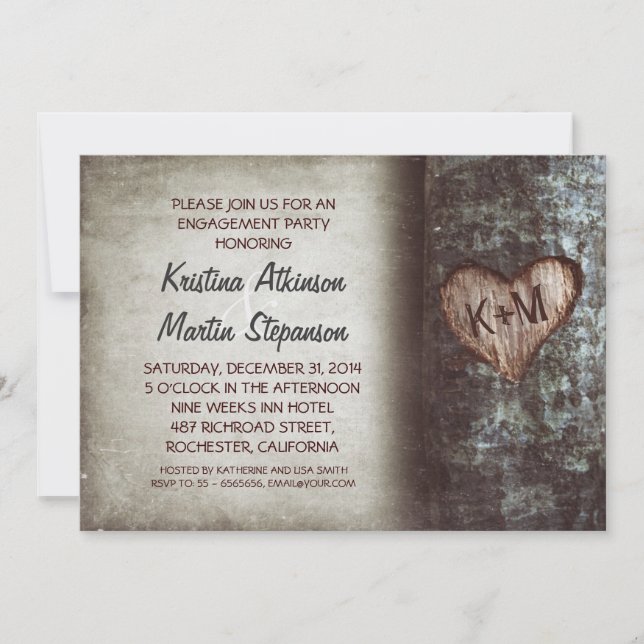Invitaciones rústicas de la fiesta de compromiso (Anverso)