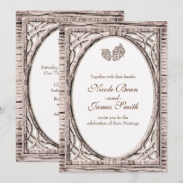 Invitaciones rústicas de madera blanca con piña de
