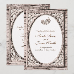 Invitaciones rústicas de madera blanca con piña de