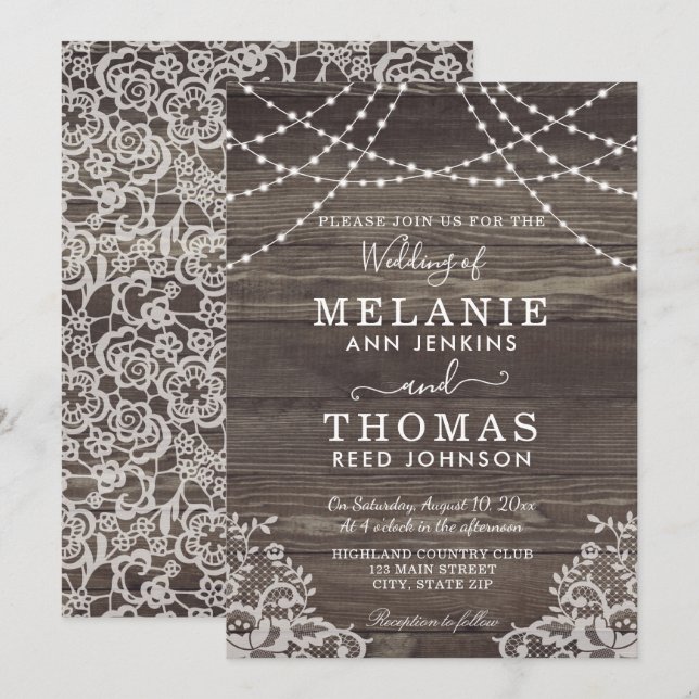 Invitaciones rústicas de madera y de la boda del (Anverso / Reverso)