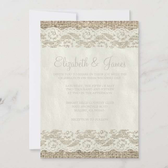 Invitaciones rústicas de marfil de la boda del (Anverso)