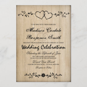 Invitaciones rusticas de matrimonio de doble coraz