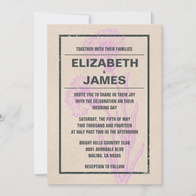 Invitaciones rusticas de matrimonio simple (Anverso)
