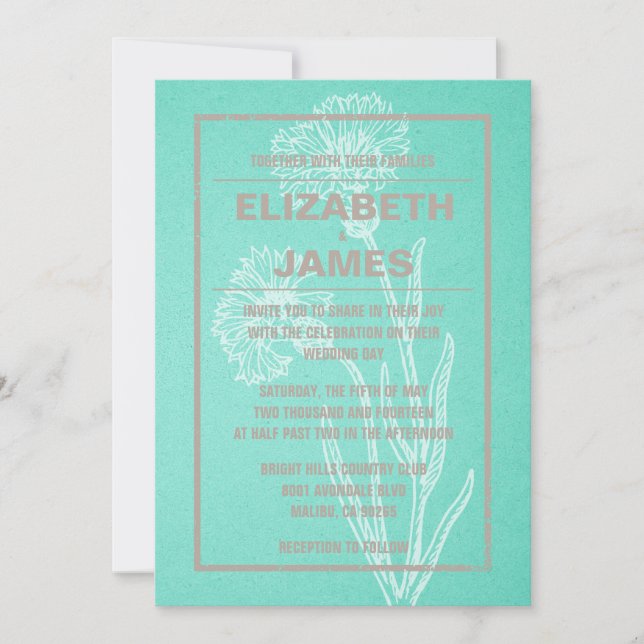Invitaciones rusticas de matrimonio turquesa vinta (Anverso)