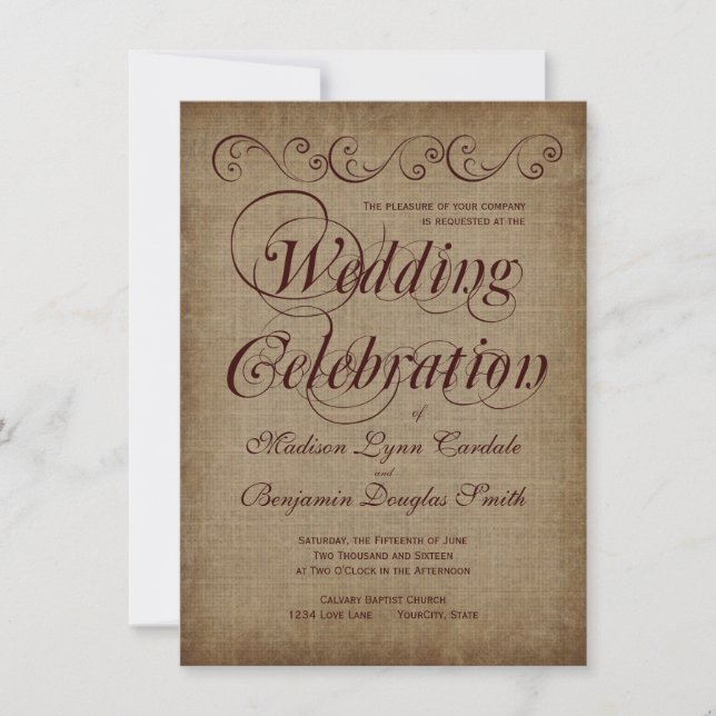 Invitaciones rústicas de papel de la boda del país (Anverso)