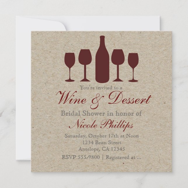 Invitaciones Rústicas de VINO & Postre para CUALQU (Anverso)