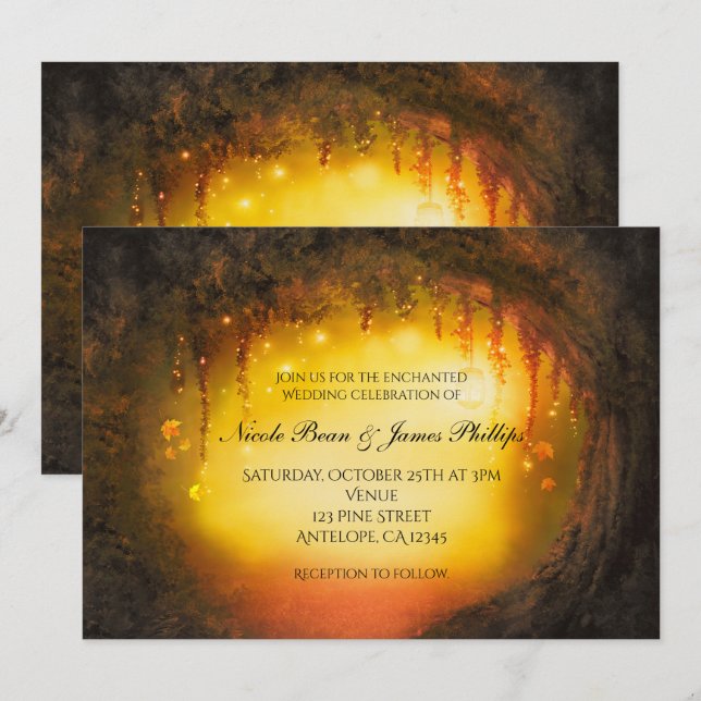 Invitaciones Rústicas del Bosque Encantado de Otoñ (Anverso / Reverso)