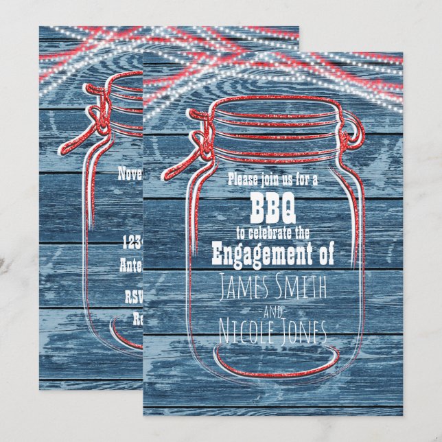 Invitaciones Rústicas en Tarro de Mason Rojo Blanc (Anverso / Reverso)