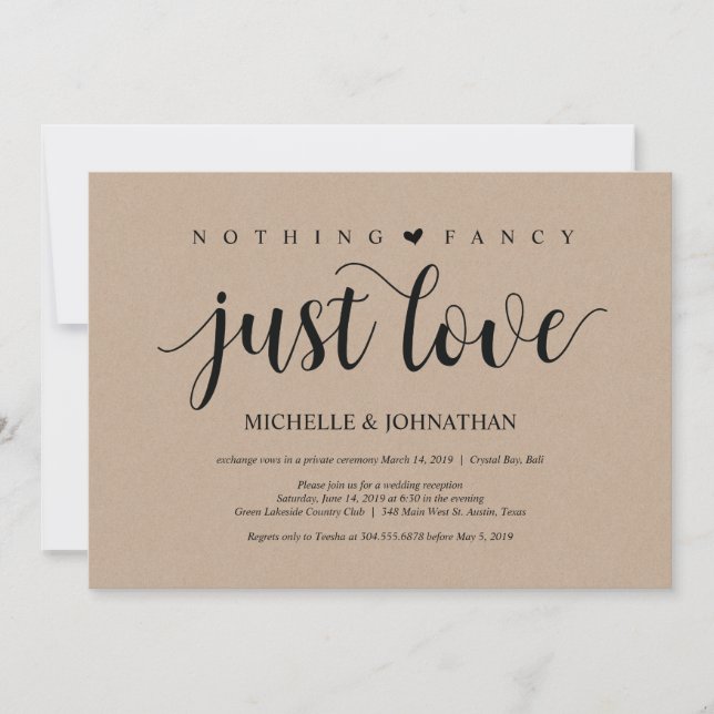 Invitaciones rústicas kraft para boda íntima y rec (Anverso)