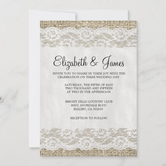 Invitaciones rústicas negras y blancas de la boda (Anverso)