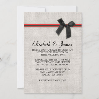 Invitaciones rústicas negras y rojas de la boda de