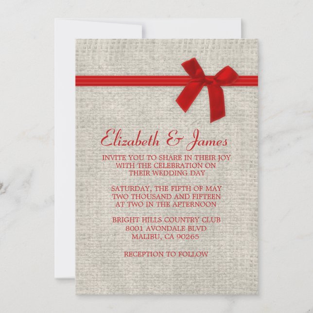 Invitaciones rústicas rojas de la boda de la (Anverso)