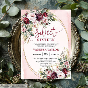 Invitaciones Rústicas Rosa Borgoña Dorado Sweet Si