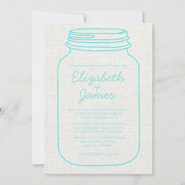 Invitaciones rústicas verde azuladas de la boda (Anverso)