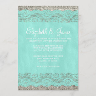 Invitaciones rústicas verde azuladas de la boda
