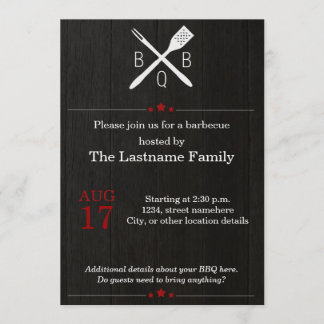 Invitaciones rústicas y modernas del Bbq en rojo