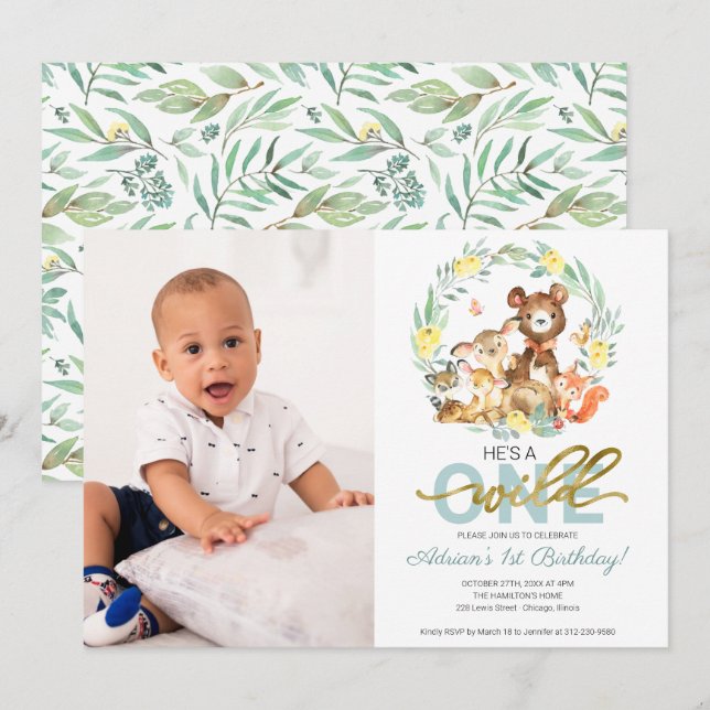 Invitaciones salvajes de un cumpleaños con foto (Anverso / Reverso)