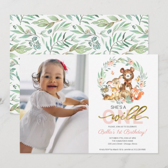 Invitaciones salvajes de un cumpleaños con foto (Anverso / Reverso)