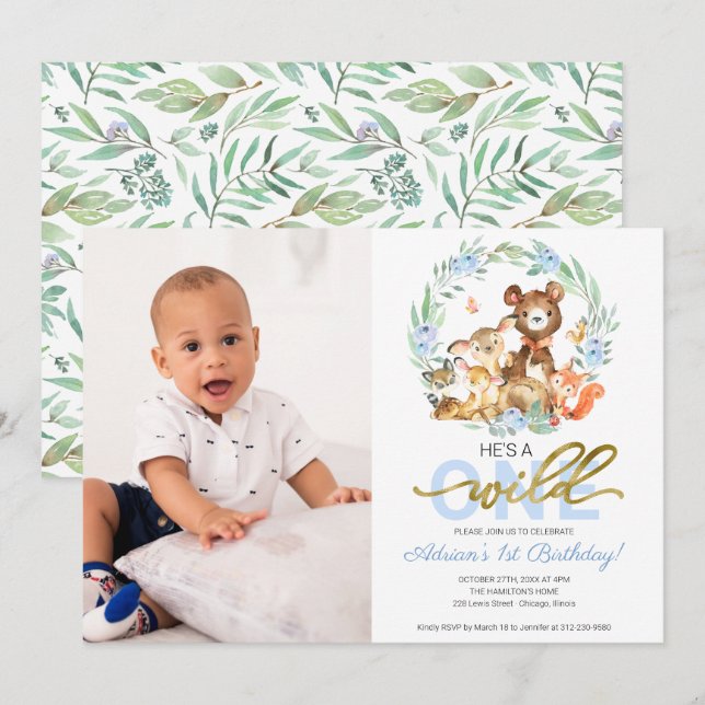 Invitaciones salvajes de un cumpleaños con foto (Anverso / Reverso)