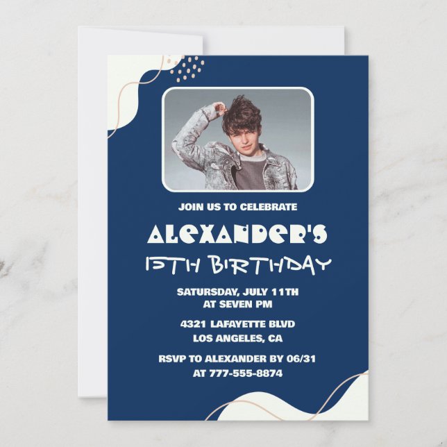 Invitaciones sencillas de 15 cumpleaños hombres fo (Anverso)