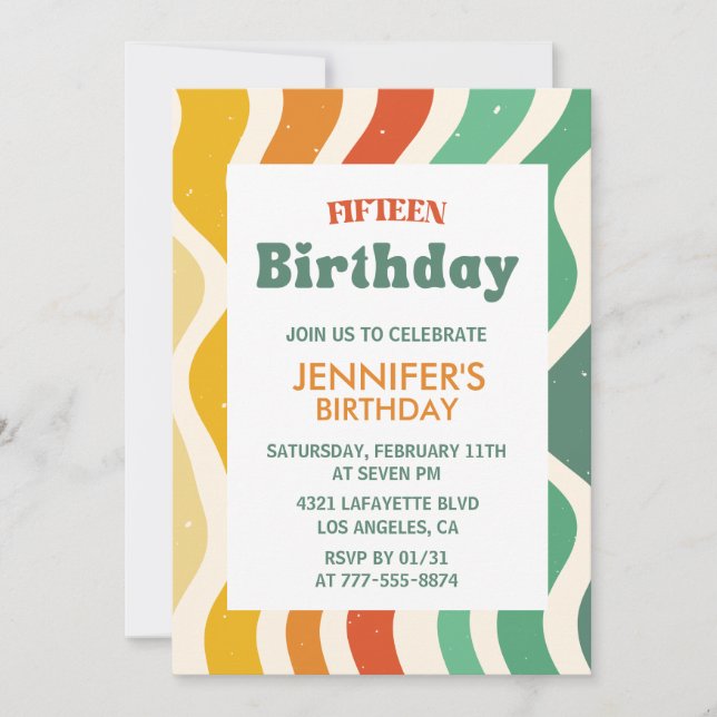 Invitaciones sencillas de 15 cumpleaños Retro Ondu (Anverso)