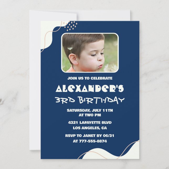 Invitaciones sencillas de 3er cumpleaños Niño Foto (Anverso)