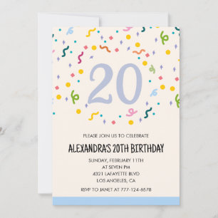 Invitaciones sencillas de cumpleaños 20º Confeti M