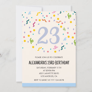 Invitaciones sencillas de cumpleaños 23 Confeti Mo
