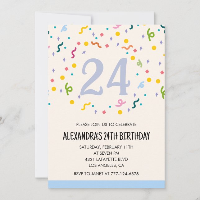 Invitaciones sencillas de cumpleaños 24º Confeti M (Anverso)