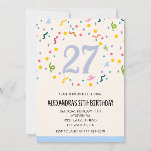Invitaciones sencillas de cumpleaños 27 Confetti M