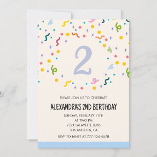 Invitaciones sencillas de cumpleaños 2 Confeti Mod